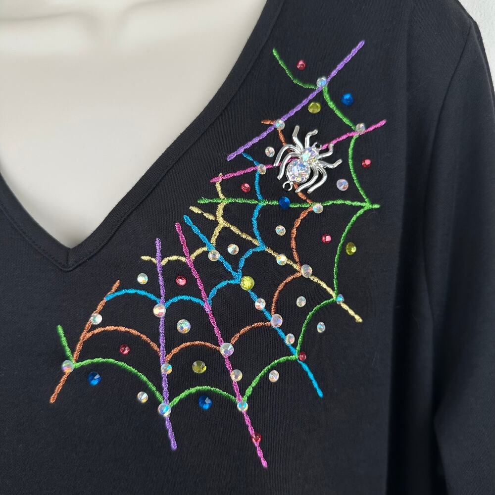 NEW Quacker Factory Women's Top The Web Embroidered Beaded V-Neck Black 2X - Picture 4 of 11